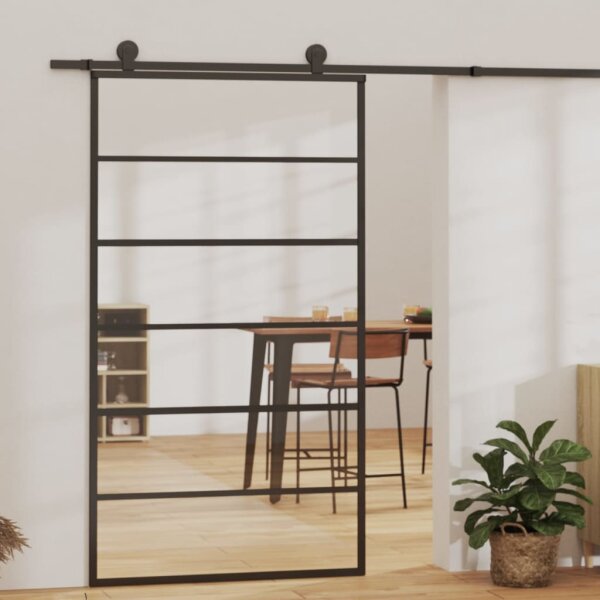 vidaXL Schiebet&uuml;r ESG-Glas und Aluminium 102x205 cm Schwarz