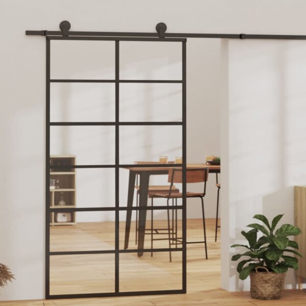 vidaXL Schiebet&uuml;r ESG-Glas und Aluminium 102x205 cm Schwarz