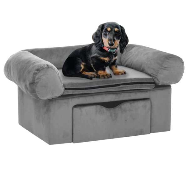 vidaXL Hundesofa mit Schublade Grau 75x50x38 cm Pl&uuml;sch