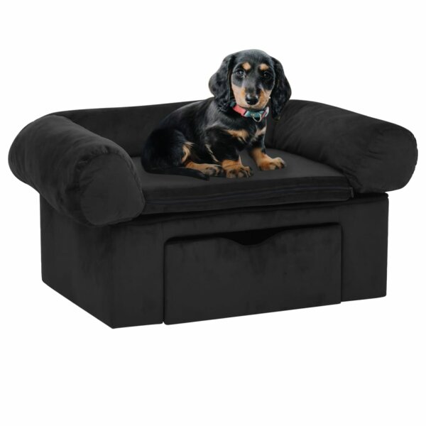 vidaXL Hundesofa mit Schublade Schwarz 75x50x38 cm Pl&uuml;sch