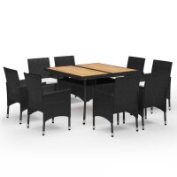 vidaXL 9-tlg. Garten-Essgruppe Poly Rattan Akazie Massivholz Schwarz