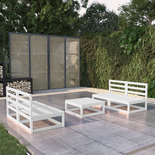 vidaXL 5-tlg. Garten-Lounge-Set Wei&szlig; Kiefer Massivholz