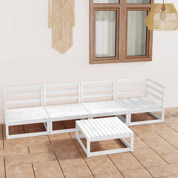 vidaXL 5-tlg. Garten-Lounge-Set Wei&szlig; Kiefer Massivholz