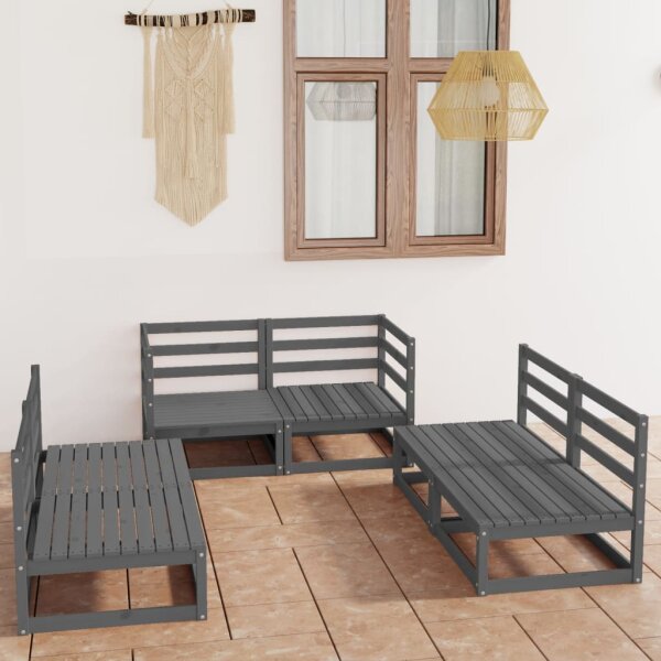 vidaXL 6-tlg. Garten-Lounge-Set Grau Kiefer Massivholz