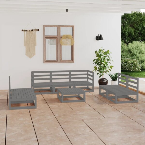 vidaXL 8-tlg. Garten-Lounge-Set Grau Kiefer Massivholz