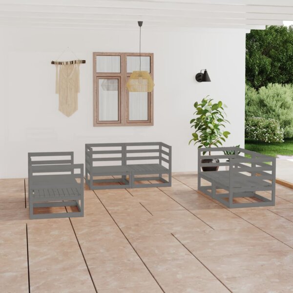 vidaXL 6-tlg. Garten-Lounge-Set Grau Kiefer Massivholz