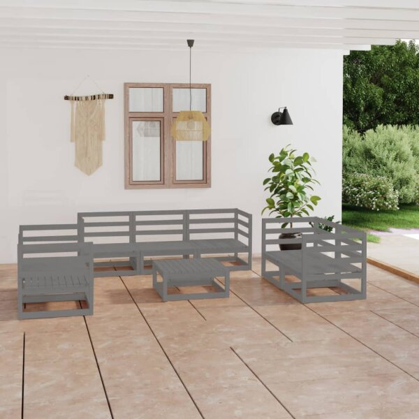 vidaXL 8-tlg. Garten-Lounge-Set Grau Kiefer Massivholz