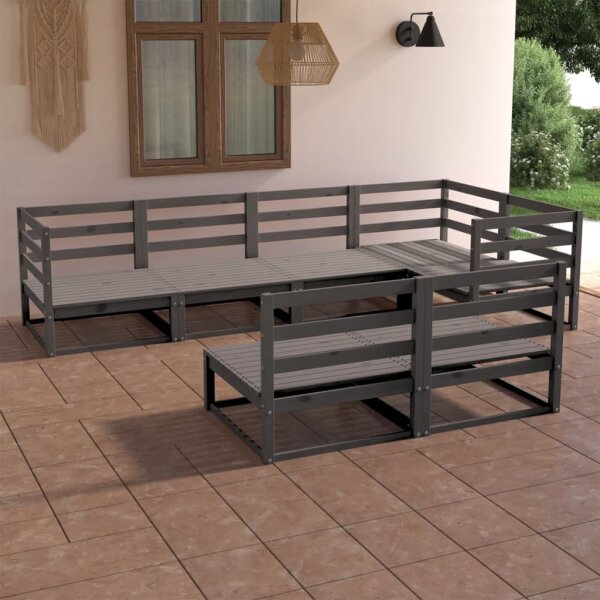 vidaXL 7-tlg. Garten-Lounge-Set Grau Kiefer Massivholz