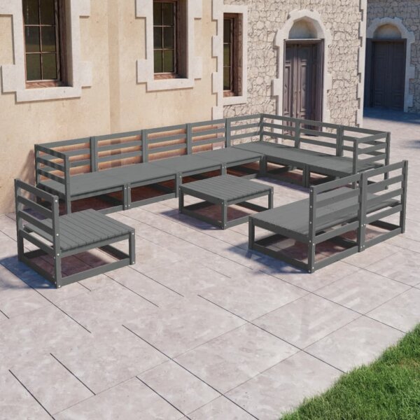 vidaXL 11-tlg. Garten-Lounge-Set Grau Kiefer Massivholz