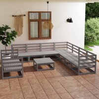 vidaXL 10-tlg. Garten-Lounge-Set Grau Kiefer Massivholz