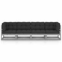 vidaXL 4-Sitzer-Gartensofa mit Kissen Kiefer Massivholz