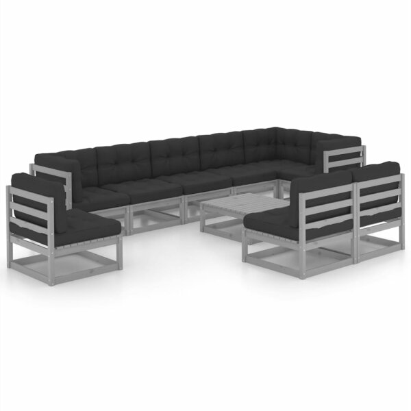 vidaXL 10-tlg. Garten-Lounge-Set mit Kissen Kiefer Massivholz