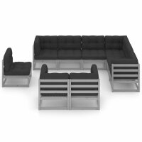 vidaXL 9-tlg. Garten-Lounge-Set mit Kissen Grau Kiefer Massivholz