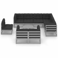 vidaXL 10-tlg. Garten-Lounge-Set mit Kissen Grau Kiefer Massivholz