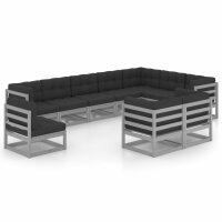 vidaXL 10-tlg. Garten-Lounge-Set mit Kissen Grau Kiefer Massivholz