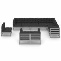 vidaXL 10-tlg. Garten-Lounge-Set mit Kissen Grau Kiefer Massivholz