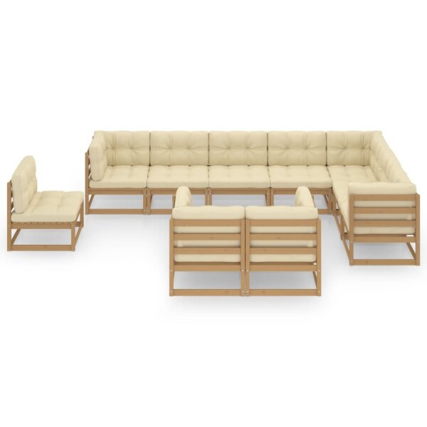 vidaXL 10-tlg. Garten-Lounge-Set Kissen Honigbraun Kiefer Massivholz