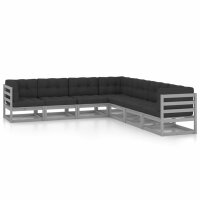 vidaXL 7-tlg. Garten-Lounge-Set mit Kissen Grau Kiefer Massivholz