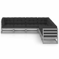 vidaXL 7-tlg. Garten-Lounge-Set mit Kissen Grau Kiefer Massivholz