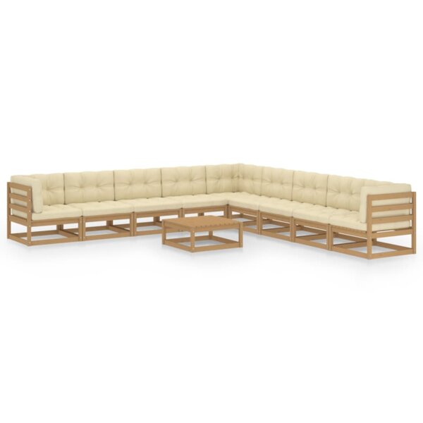 vidaXL 10-tlg. Garten-Lounge-Set Kissen Honigbraun Kiefer Massivholz