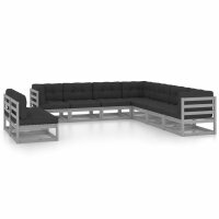 vidaXL 9-tlg. Garten-Lounge-Set mit Kissen Grau Kiefer Massivholz