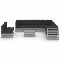 vidaXL 10-tlg. Garten-Lounge-Set mit Kissen Grau Kiefer...