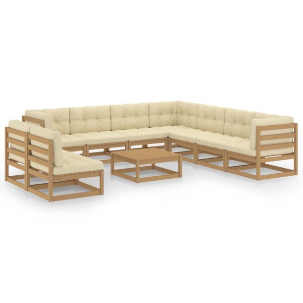 vidaXL 10-tlg. Garten-Lounge-Set Kissen Honigbraun Kiefer Massivholz