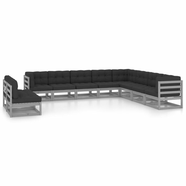 vidaXL 10-tlg. Garten-Lounge-Set mit Kissen Grau Kiefer Massivholz