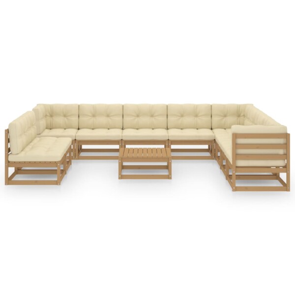 vidaXL 11-tlg. Garten-Lounge-Set Kissen Honigbraun Kiefer Massivholz