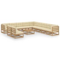 vidaXL 12-tlg. Garten-Lounge-Set Kissen Honigbraun Kiefer Massivholz