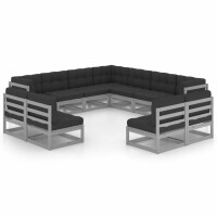 vidaXL 11-tlg. Garten-Lounge-Set mit Kissen Grau Kiefer...