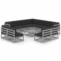 vidaXL 12-tlg. Garten-Lounge-Set mit Kissen Grau Kiefer Massivholz