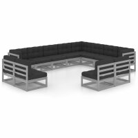 vidaXL 12-tlg. Garten-Lounge-Set mit Kissen Grau Kiefer Massivholz