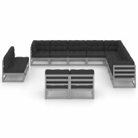 vidaXL 12-tlg. Garten-Lounge-Set mit Kissen Grau Kiefer Massivholz