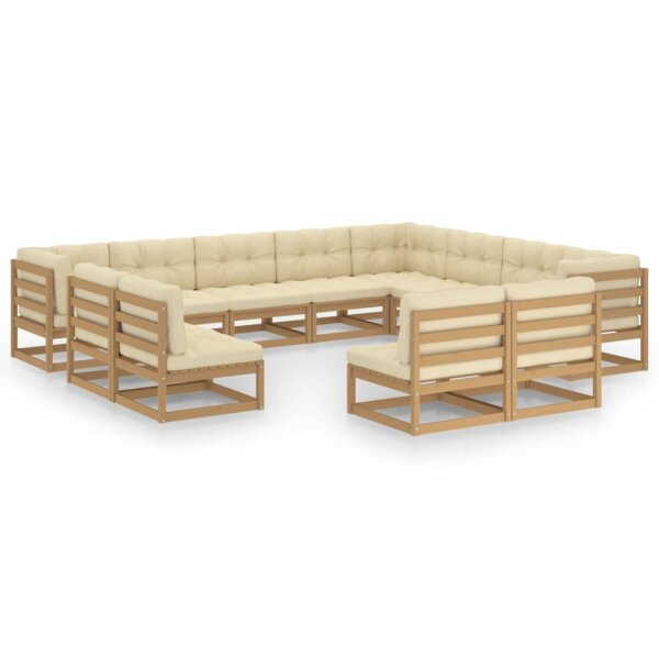 vidaXL 12-tlg. Garten-Lounge-Set Kissen Honigbraun Kiefer Massivholz