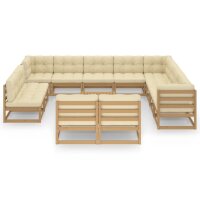 vidaXL 13-tlg. Garten-Lounge-Set Kissen Honigbraun Kiefer Massivholz