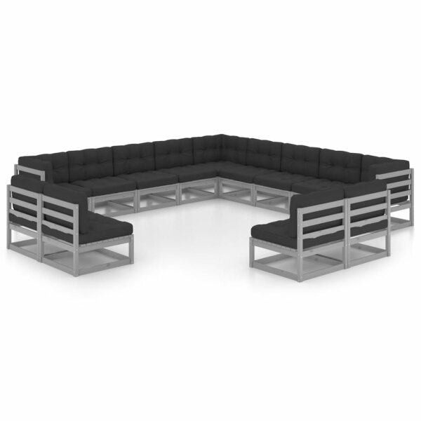 vidaXL 13-tlg. Garten-Lounge-Set mit Kissen Grau Kiefer Massivholz