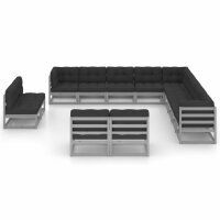 vidaXL 13-tlg. Garten-Lounge-Set mit Kissen Grau Kiefer Massivholz