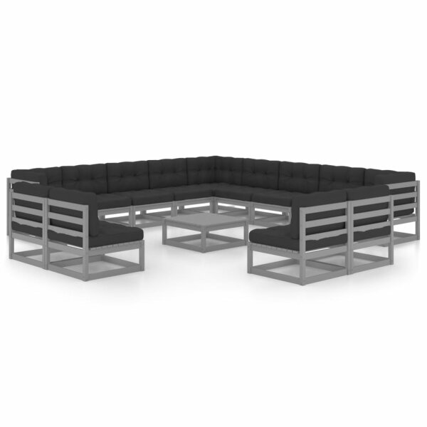 vidaXL 14-tlg. Garten-Lounge-Set mit Kissen Grau Kiefer Massivholz