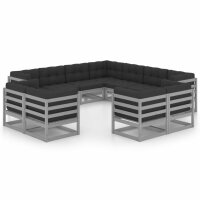 vidaXL 11-tlg. Garten-Lounge-Set mit Kissen Grau Kiefer Massivholz