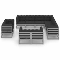 vidaXL 11-tlg. Garten-Lounge-Set mit Kissen Grau Kiefer Massivholz