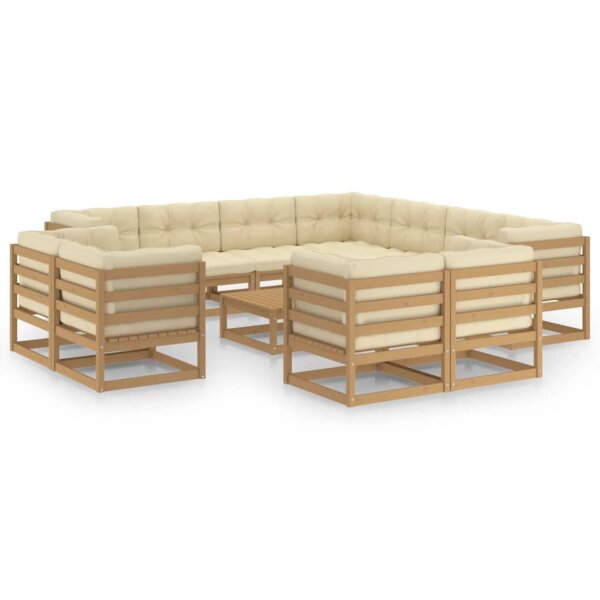 vidaXL 12-tlg. Garten-Lounge-Set Kissen Honigbraun Kiefer Massivholz