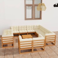 vidaXL 12-tlg. Garten-Lounge-Set Kissen Honigbraun Kiefer Massivholz