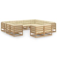 vidaXL 12-tlg. Garten-Lounge-Set Kissen Honigbraun Kiefer Massivholz