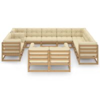 vidaXL 13-tlg. Garten-Lounge-Set Kissen Honigbraun Kiefer Massivholz