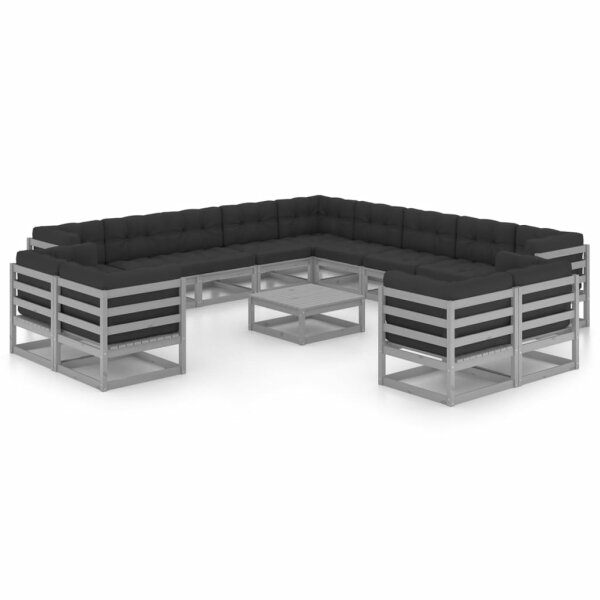 vidaXL 14-tlg. Garten-Lounge-Set mit Kissen Grau Kiefer Massivholz