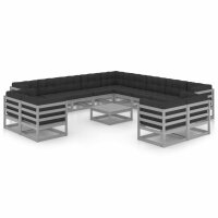 vidaXL 14-tlg. Garten-Lounge-Set mit Kissen Grau Kiefer Massivholz