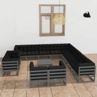 vidaXL 14-tlg. Garten-Lounge-Set mit Kissen Grau Kiefer Massivholz