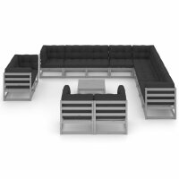 vidaXL 14-tlg. Garten-Lounge-Set mit Kissen Grau Kiefer Massivholz