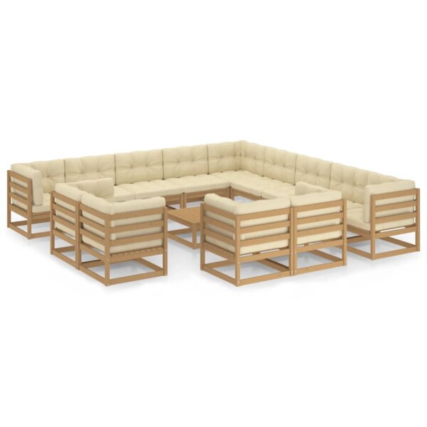 vidaXL 14-tlg. Garten-Lounge-Set Kissen Honigbraun Kiefer Massivholz